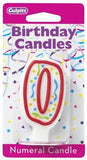 Number "0" Birthday Candles (6 colors / designs)