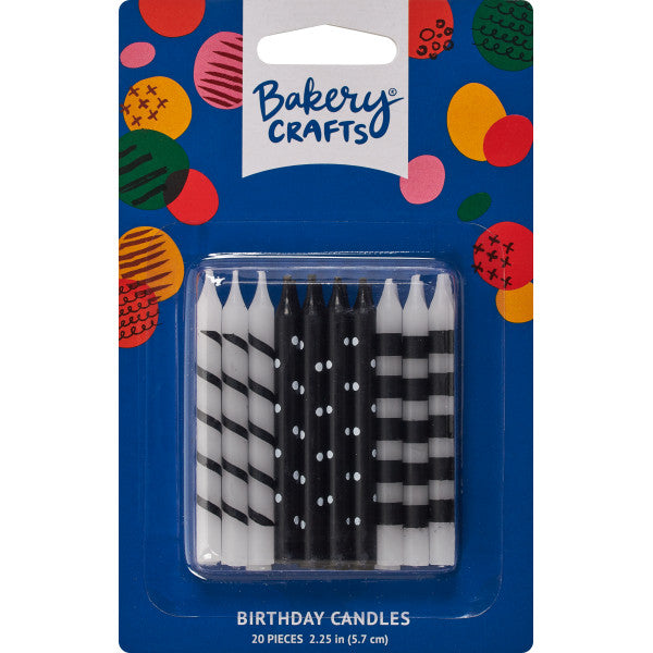 Black & White Stripes and Dots Candles 20 count 2.5" Birthday Party Celebration