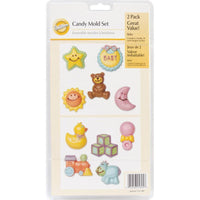 Wilton Baby Chocolate Mold  - FREE USA SHIPPING Sun Moon Bear Star Duck Rattle Train Blocks