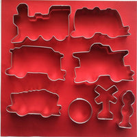 Train Set 8 Pieces Cookie Cutter Set - Train Engine Steam Thomas Box Car Caboose Tanker Crossing X Sign