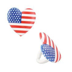 12 Heart American Flag Cupcake Rings - Patriotic USA 4th of July Independence Day