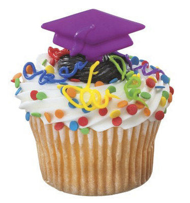 12 Purple Grad Cap Cupcake Picks - Graduate Graduation Cap Hat