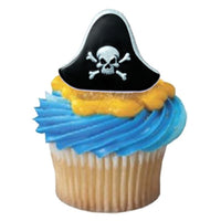 12 Pirate Hat Skull Cupcake Rings - Skull & Crossbones Pirates of the Caribbean