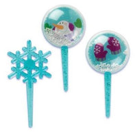 12 Snow Globe & Snowflakes Cupcake Picks - Winter Snow Christman Holidays