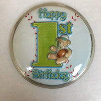 Happy 1st Birthday 5.5" POP TOPS - Cake Plaque Pick Topper Happy Birthday Boy Baby Bear Football
