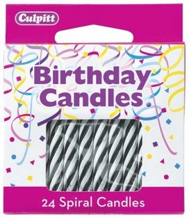 24 Black & White Spiral Candles 2.5" Birthday Candle
