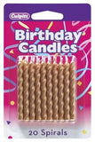 20 Gold Spiral Celebration Candles 2.5" - Metallic Birthday Candle