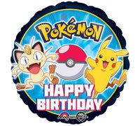 17" Happy Birthday Pokemon Balloon - Meowth & Pikachu Pokeball Gameboy Pokemon Go SuperShape XL