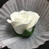 1" White Rose with Calyx Leaves Flower - Set of 3 Gumpaste 103106