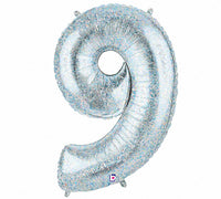 Balloon Number 0-9 Silver Holographic 40"