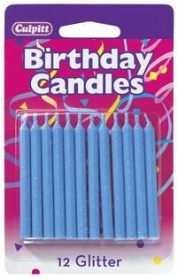 12 Glitter Candles 2.5" - Blue Birthday Candle