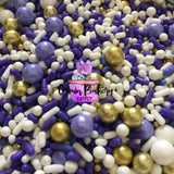 Purple Rain Sprinkles Mix 2 oz 4 oz 6 oz - Cake Decorating Cookies Cupcakes Prince Purple & Gold Star