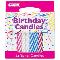 24 Pink Red Blue & White Spiral Candles 2.5 Birthday Candle